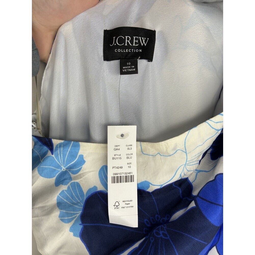 J Crew Collection NWT One Shoulder Ruffle Hem Dress in Painted Floral Blue 10 - Picture 7 of 11
